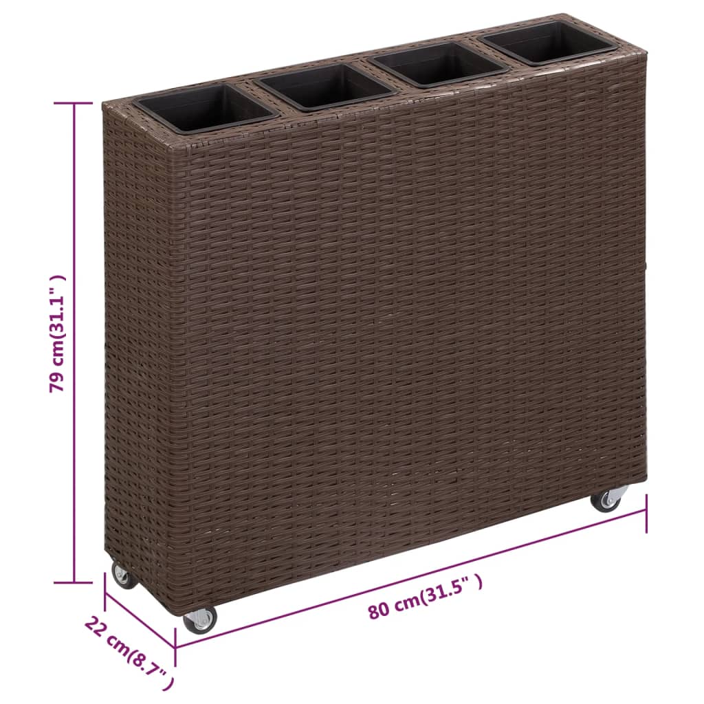 Garten-Hochbeet Mit 4 Töpfen 80X22X79 Cm Poly Rattan Braun