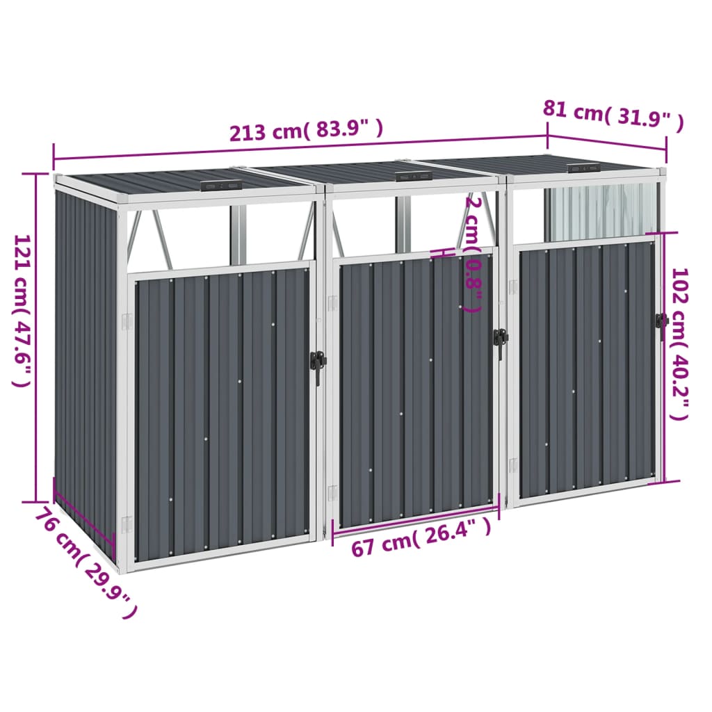 Mülltonnenbox Für 3 Mülltonnen 213×81×121 Cm Stahl