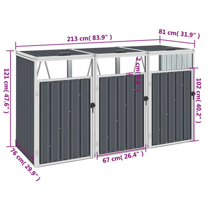 Mülltonnenbox Für 3 Mülltonnen 213×81×121 Cm Stahl