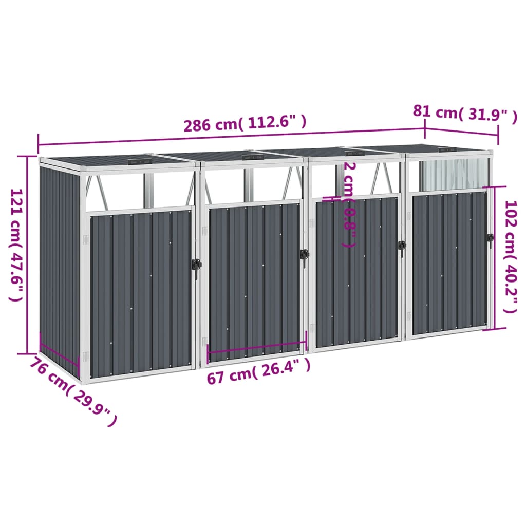 Mülltonnenbox Für 4 Mülltonnen 286×81×121 Cm Stahl