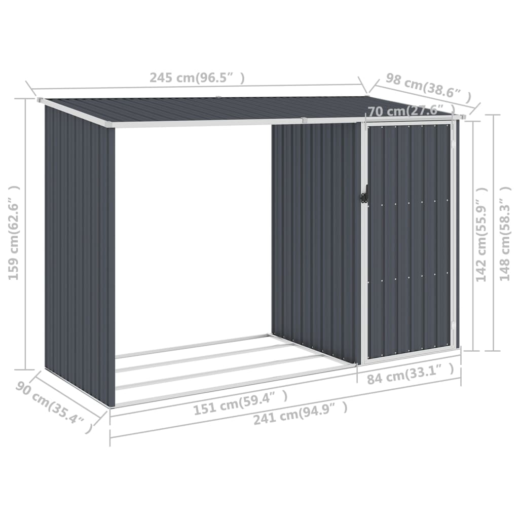 Garten Brennholzlager 245X98X159 Cm Verzinkter Stahl