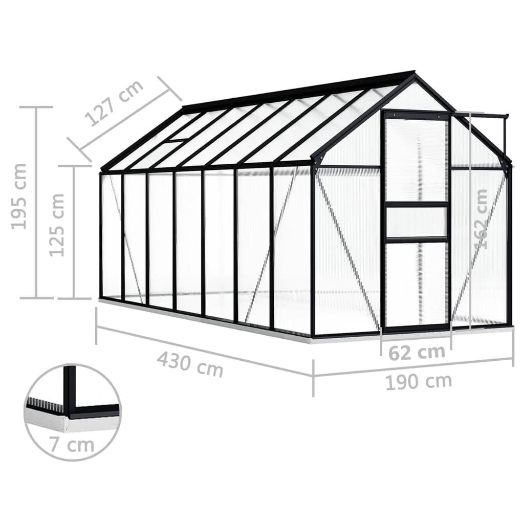 Gewächshaus Mit Fundament Anthrazit Aluminium 8,17 M²