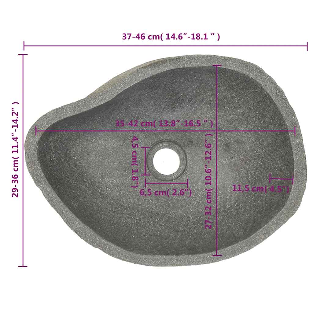 Waschbecken Flussstein Oval (37-46)X(29-36) Cm