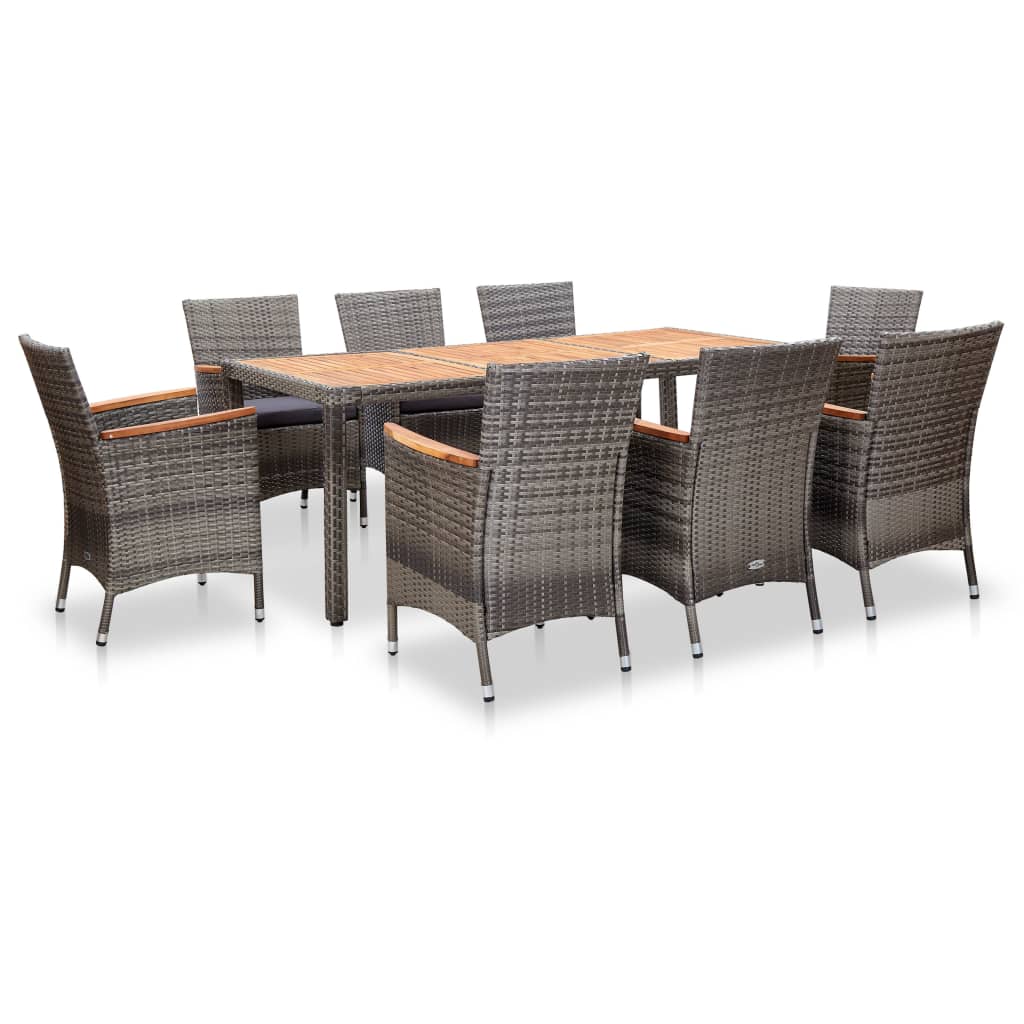 9-Tlg. Garten-Essgruppe Mit Kissen Poly Rattan Grau