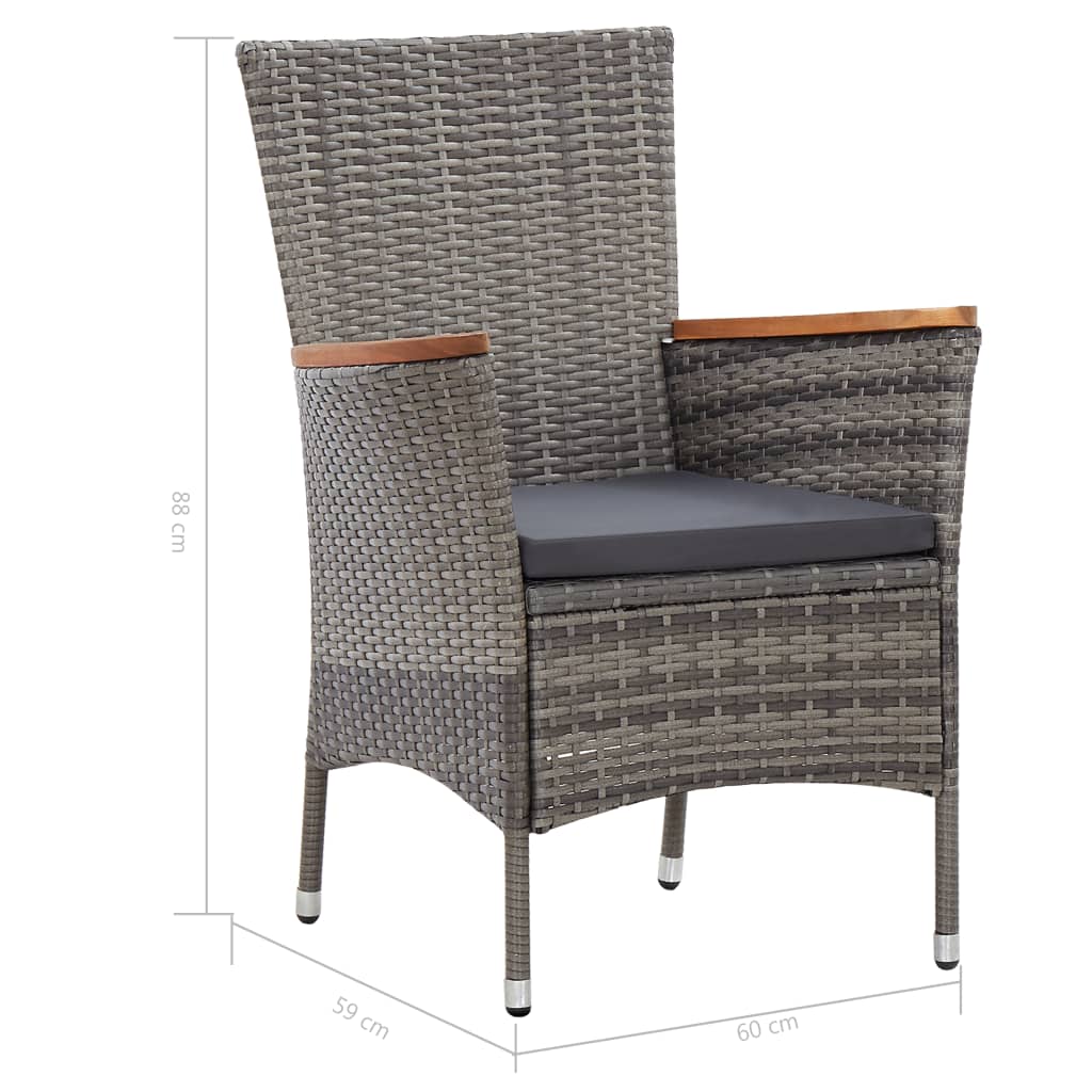 9-Tlg. Garten-Essgruppe Mit Kissen Poly Rattan Grau