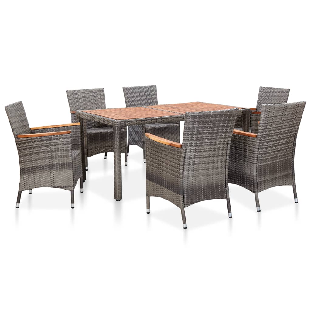 7-Tlg. Garten-Essgruppe Mit Auflagen Poly Rattan Grey