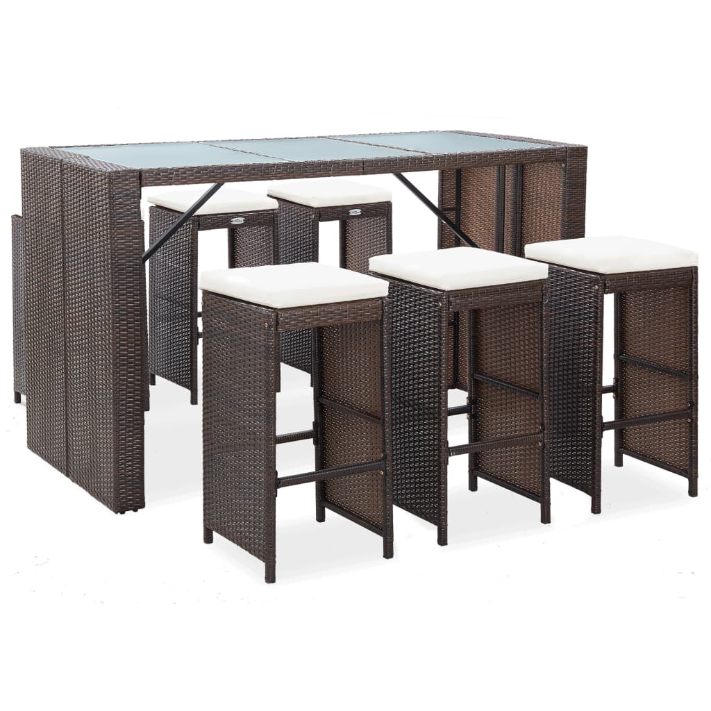 7-Tlg. Gartenbar-Set Mit Auflagen Poly Rattan