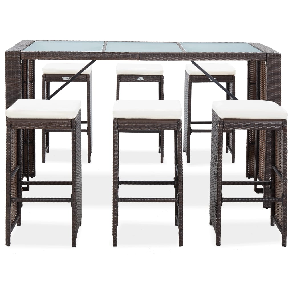7-Tlg. Gartenbar-Set Mit Auflagen Poly Rattan