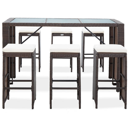 7-Tlg. Gartenbar-Set Mit Auflagen Poly Rattan