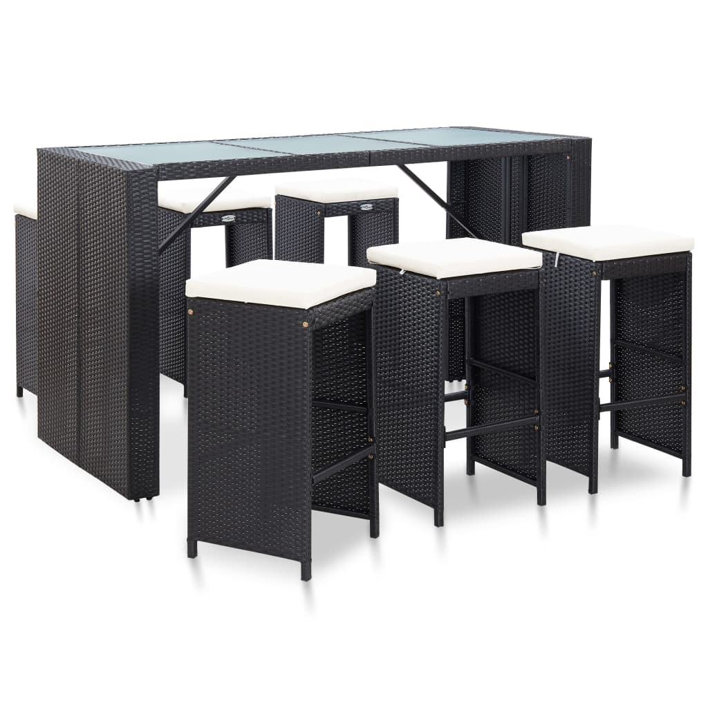 7-Tlg. Gartenbar-Set Mit Auflagen Poly Rattan