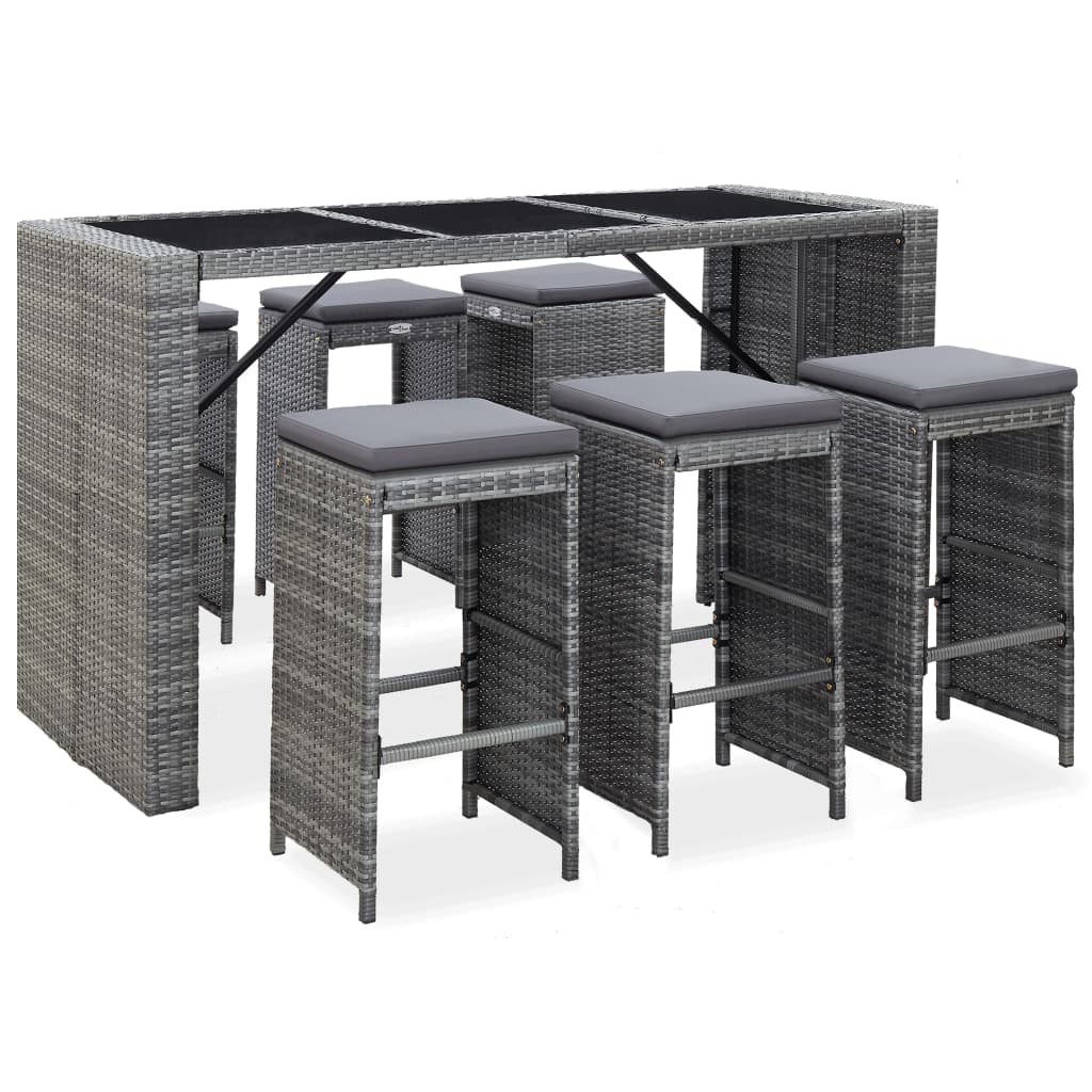 7-Tlg. Gartenbar-Set Mit Auflagen Poly Rattan