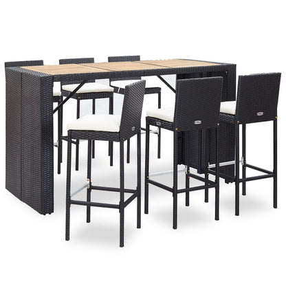 7-Tlg. Gartenbar-Set Mit Kissen Poly-Rattan