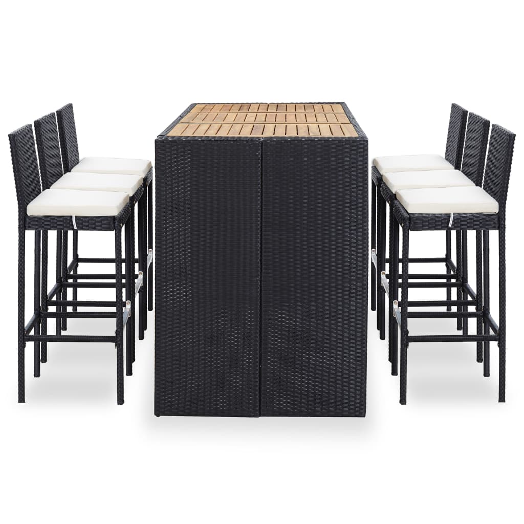 7-Tlg. Gartenbar-Set Mit Kissen Poly-Rattan