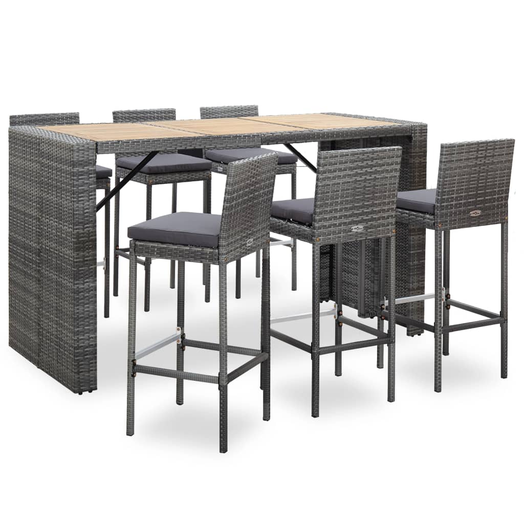7-Tlg. Gartenbar-Set Mit Kissen Poly-Rattan