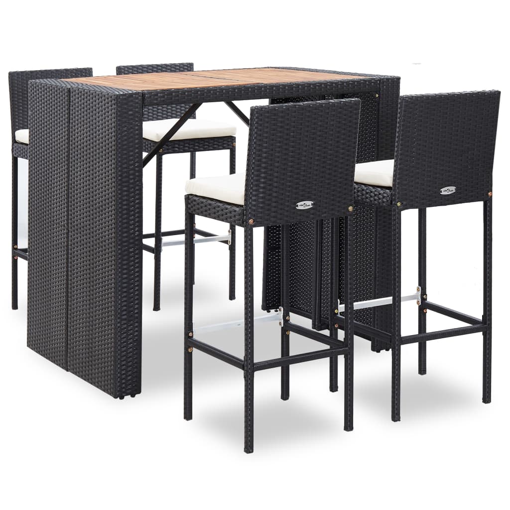 5-Tlg. Garten-Bar-Set Poly Rattan Und Akazienholz