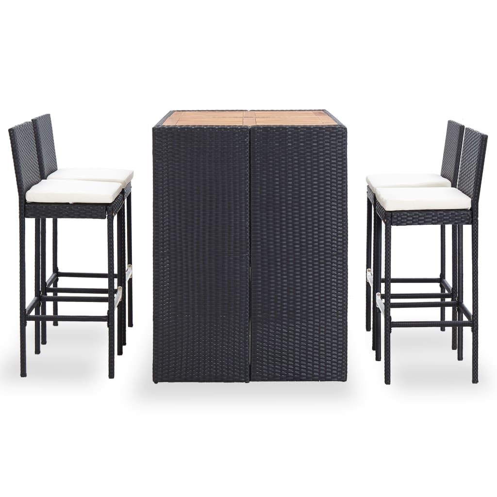 5-Tlg. Garten-Bar-Set Poly Rattan Und Akazienholz