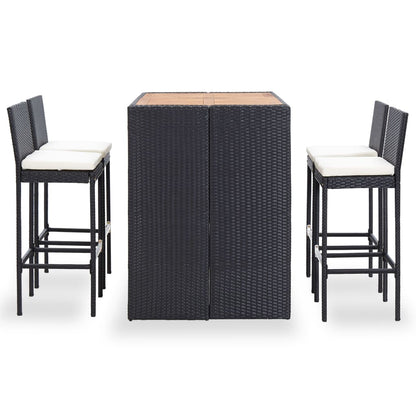 5-Tlg. Garten-Bar-Set Poly Rattan Und Akazienholz