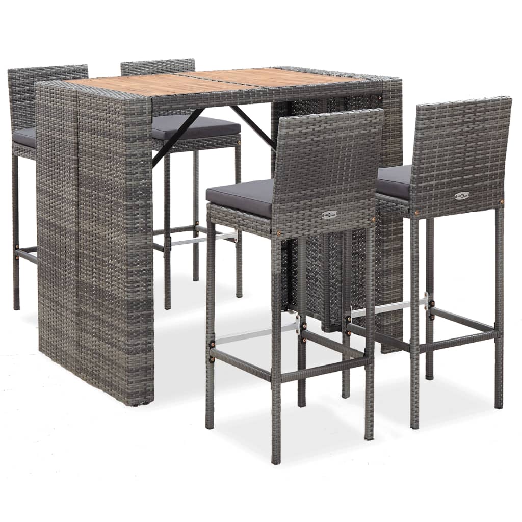 5-Tlg. Garten-Bar-Set Poly Rattan Und Akazienholz