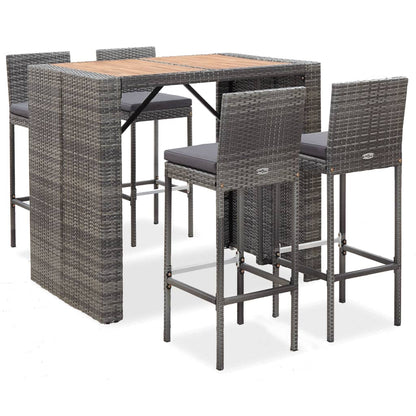 5-Tlg. Garten-Bar-Set Poly Rattan Und Akazienholz