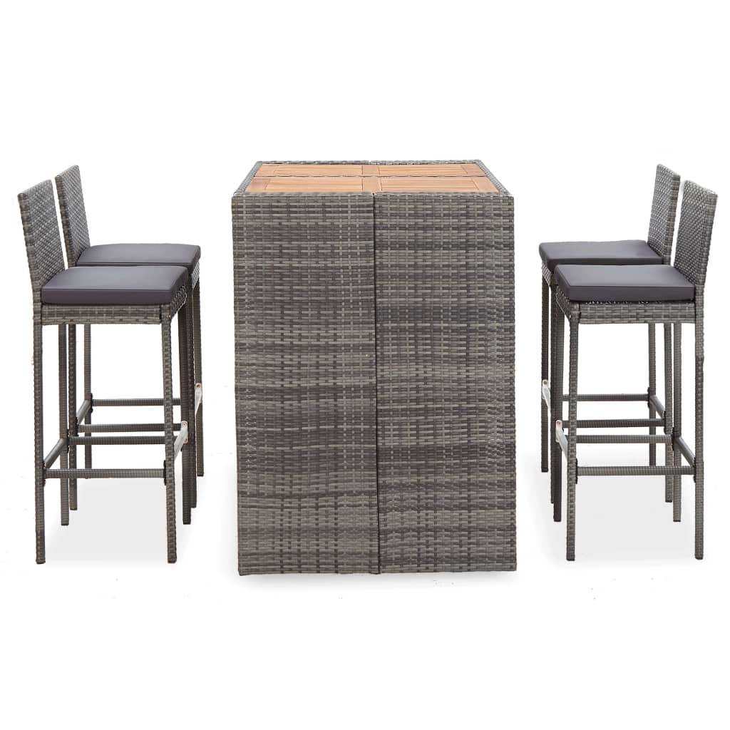 5-Tlg. Garten-Bar-Set Poly Rattan Und Akazienholz