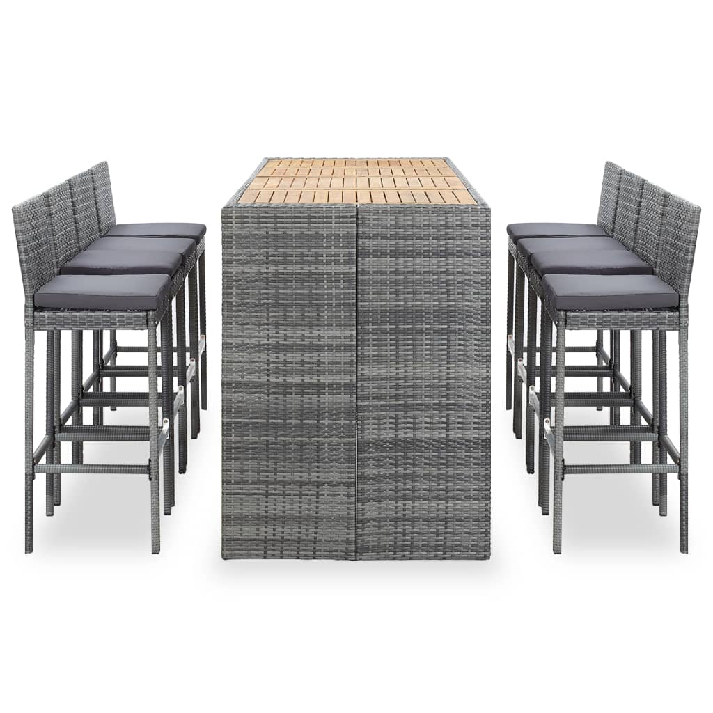 9-Tlg. Garten-Bar-Set Poly Rattan Und Akazienholz