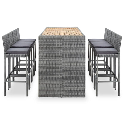 9-Tlg. Garten-Bar-Set Poly Rattan Und Akazienholz