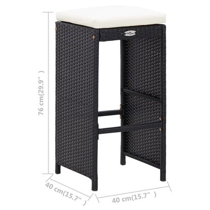 5-Tlg. Garten-Bar-Set Poly Rattan Und Glas Schwarz