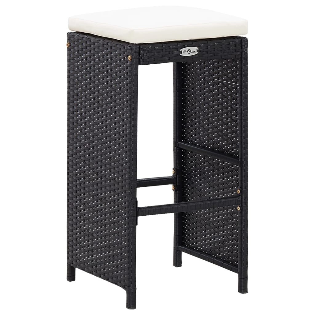 5-Tlg. Garten-Bar-Set Poly Rattan Und Glas Schwarz