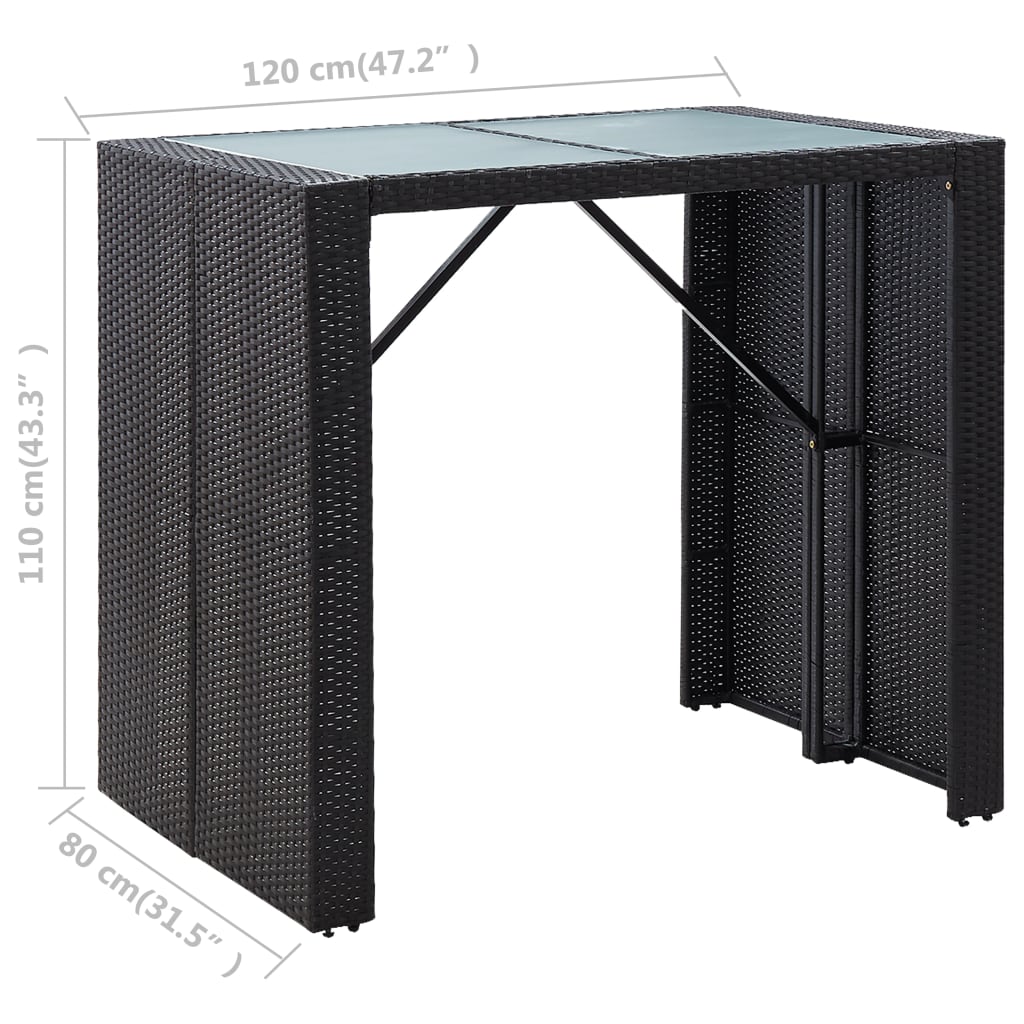 5-Tlg. Garten-Bar-Set Poly Rattan Und Glas Schwarz