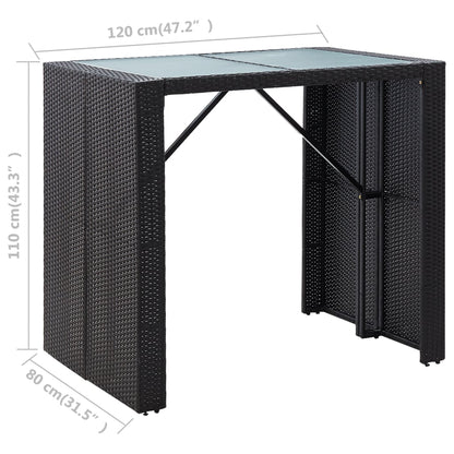 5-Tlg. Garten-Bar-Set Poly Rattan Und Glas Schwarz
