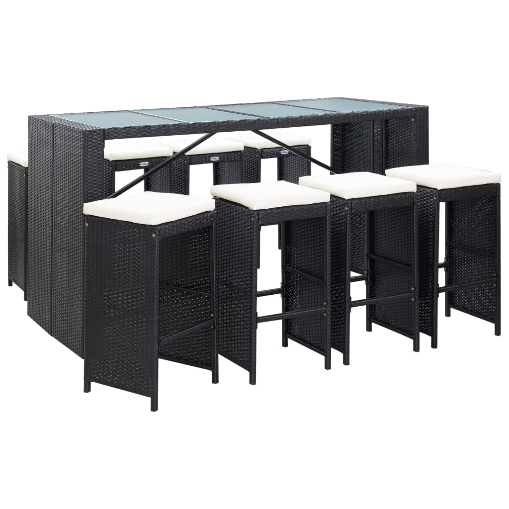9-Tlg. Gartenbar-Set Poly Rattan Schwarz