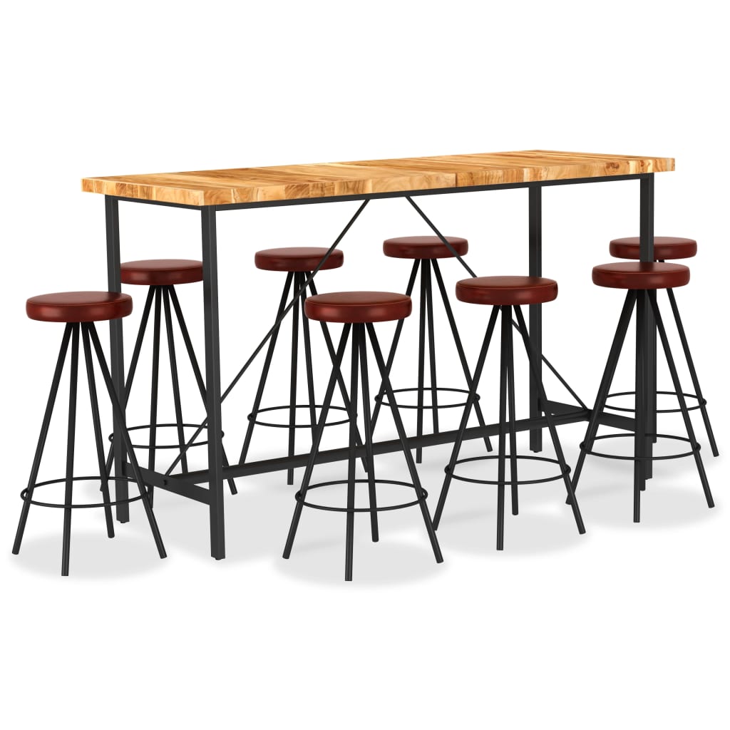 9-Tlg. Bar-Set Massivholz Akazie Und Echtleder