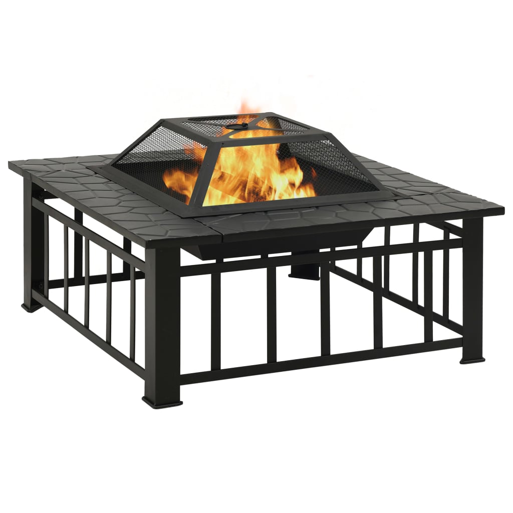 Garten Feuerstelle Mit Schürhaken 81X81X47 Cm Xxl Stahl