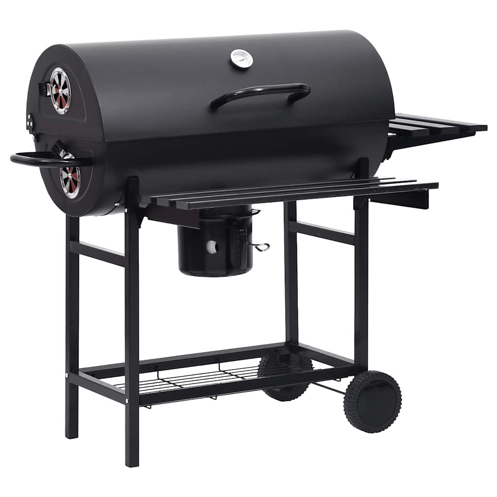 Grillwagen Mit Rädern Und Ablagen Schwarz Stahl 115X85X95 Cm