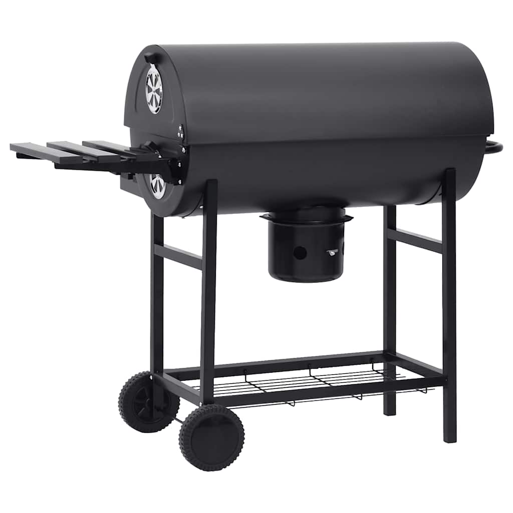 Grillwagen Mit Rädern Und Ablagen Schwarz Stahl 115X85X95 Cm