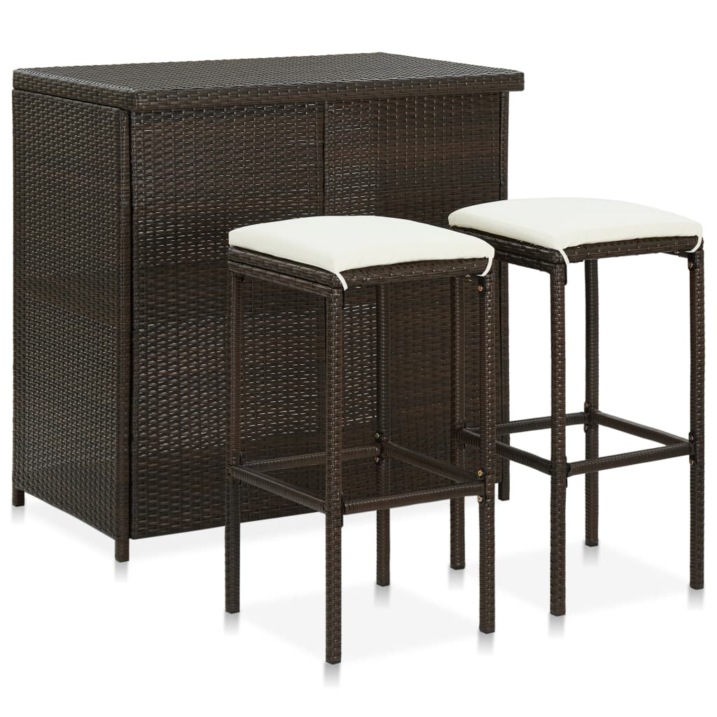 3-Tlg. Bar Set Poly Rattan Grau