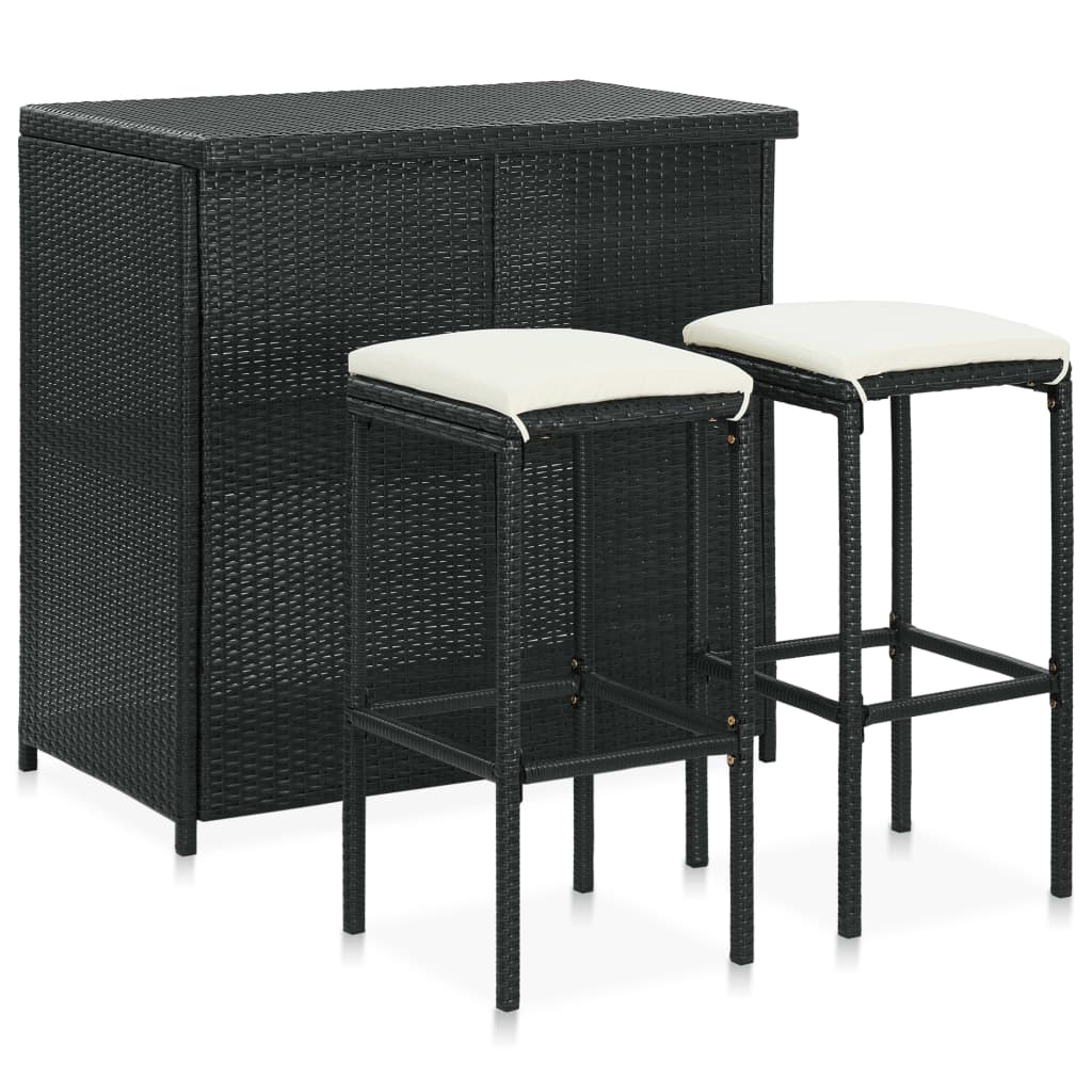 3-Tlg. Bar Set Poly Rattan Grau