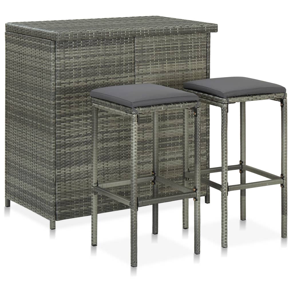 3-Tlg. Bar Set Poly Rattan Grau