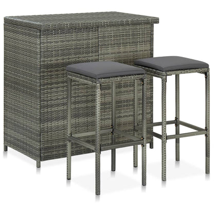 3-Tlg. Bar Set Poly Rattan Grau