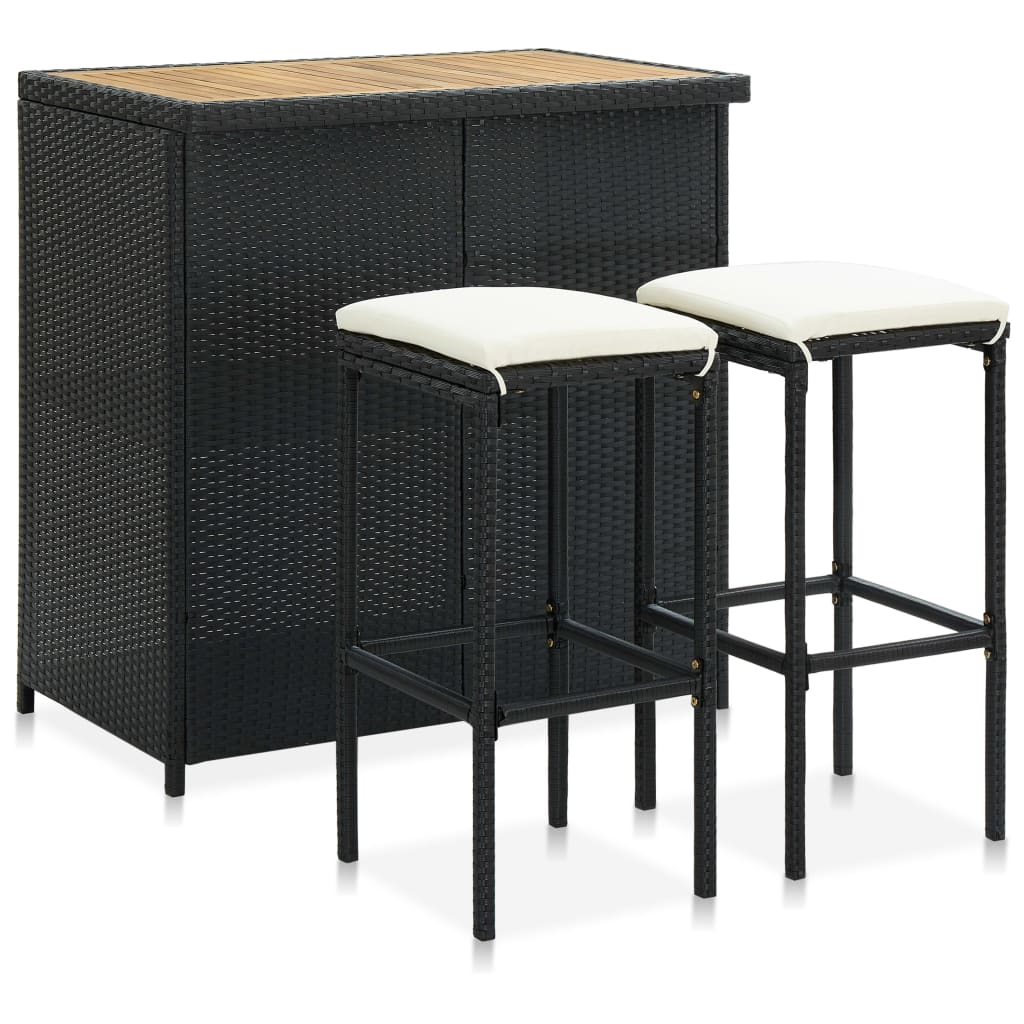 3-Tlg. Bar Set Poly Rattan Grau