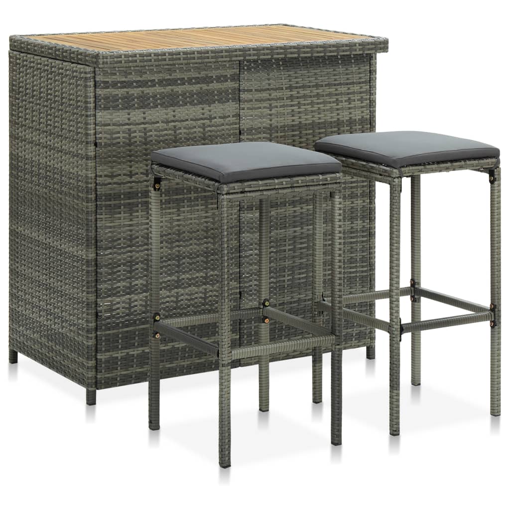 3-Tlg. Bar Set Poly Rattan Grau