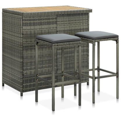 3-Tlg. Bar Set Poly Rattan Grau