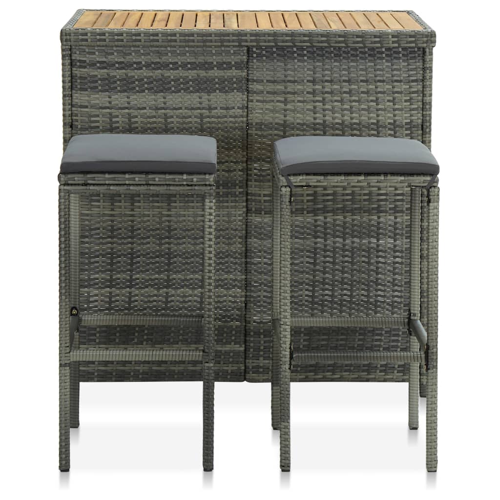 3-Tlg. Bar Set Poly Rattan Grau