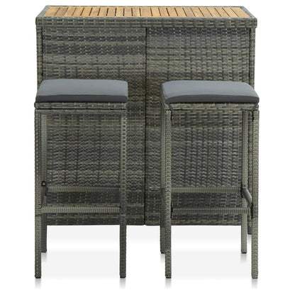 3-Tlg. Bar Set Poly Rattan Grau