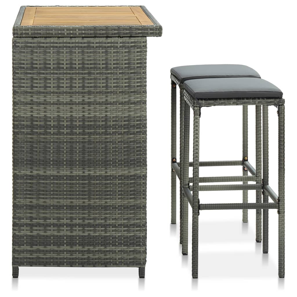 3-Tlg. Bar Set Poly Rattan Grau