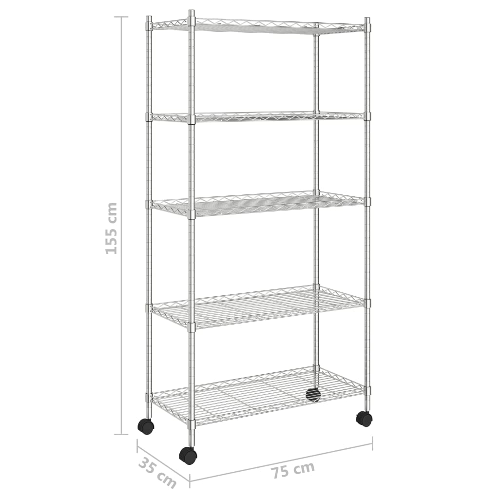 Lagerregal Mit 5 Böden Und Rollen 75X35X155 Cm 250 Kg
