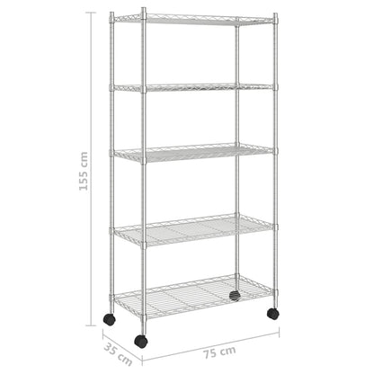 Lagerregal Mit 5 Böden Und Rollen 75X35X155 Cm 250 Kg