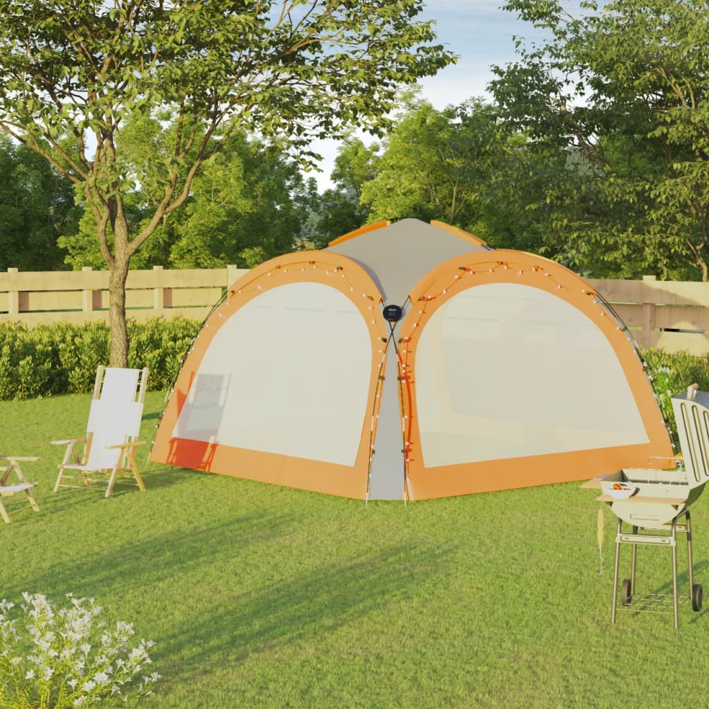 Partyzelt Mit Led Und 4 Seitenwänden 3,6X3,6X2,3 M Grau&Orange Blau