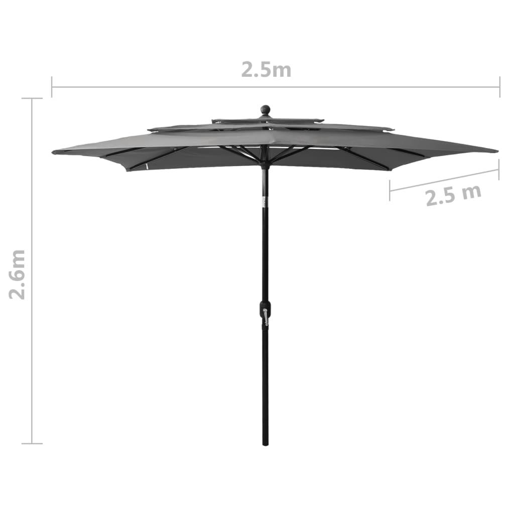 Sonnenschirm Mit Aluminium-Mast 3-Lagig 2,5X2,5 M