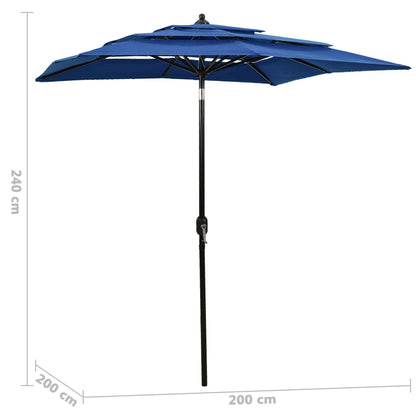 Sonnenschirm Mit Aluminium-Mast 3-Lagig Azurblau 2X2 M Hellgrau